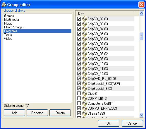 Disk group editor window